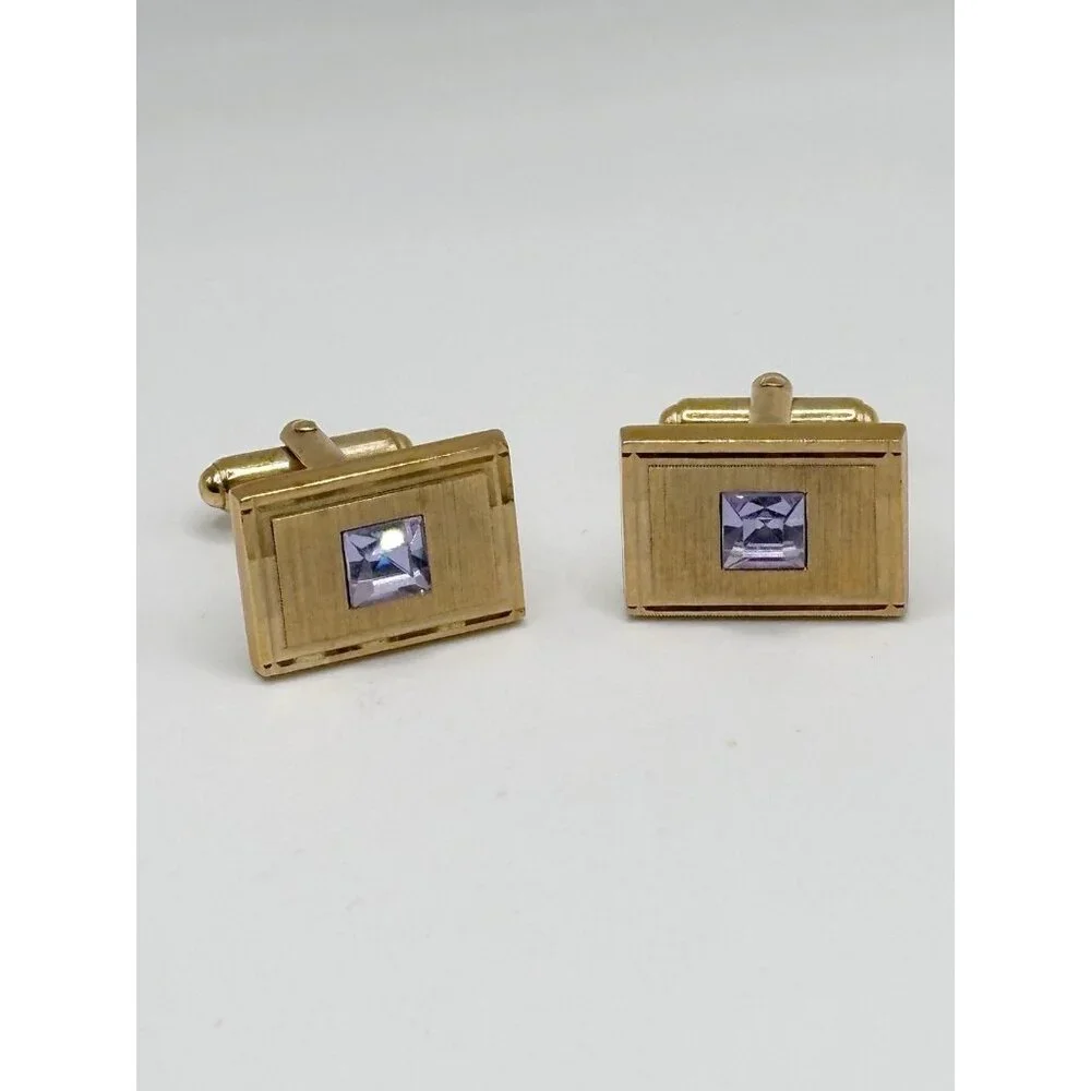 Soluda Lavender Rhinestone Goldtone‎ Cufflinks